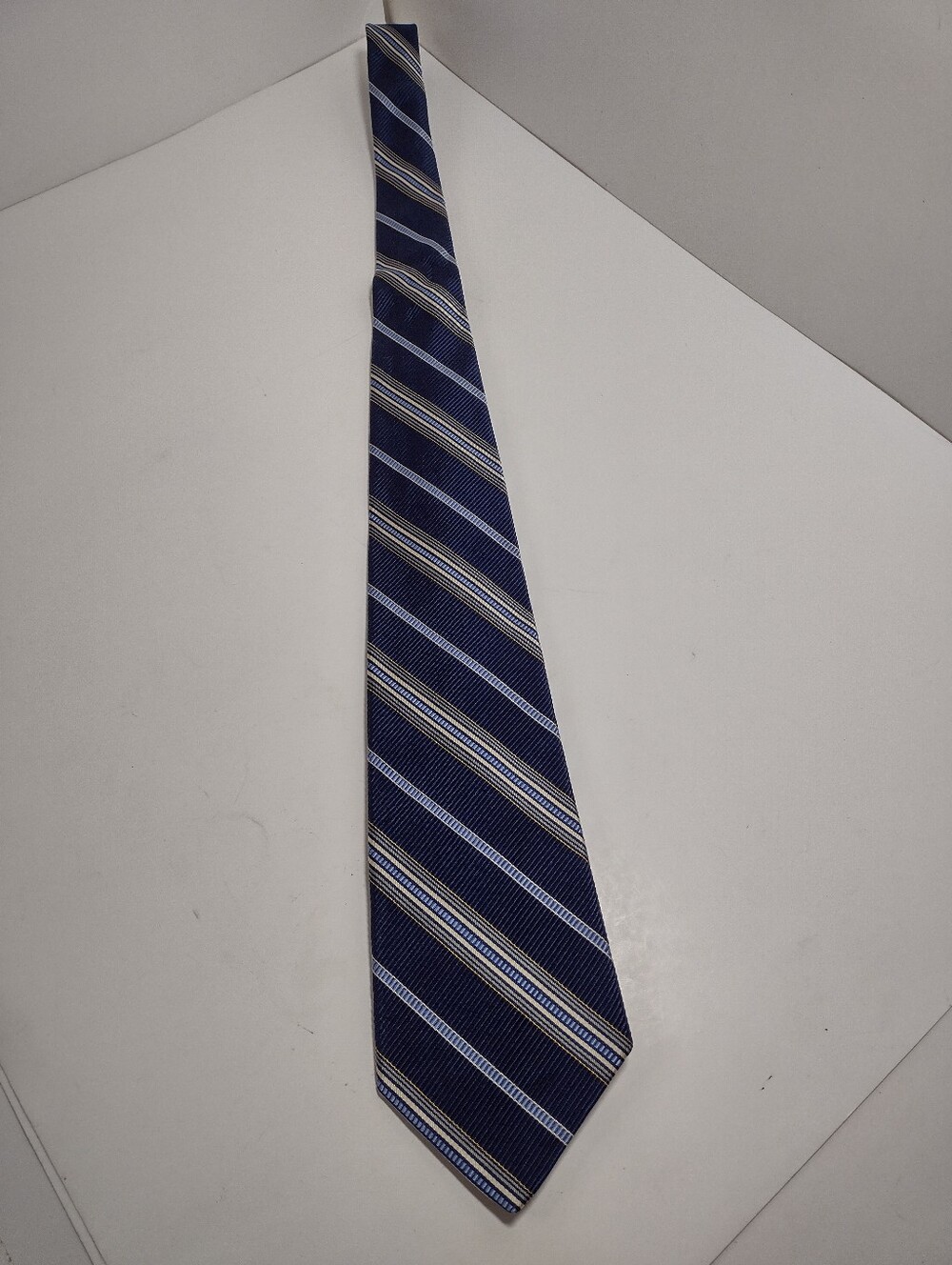 Robert Talbott Navy Tie with Light Blue and Silver Stripes Navy.